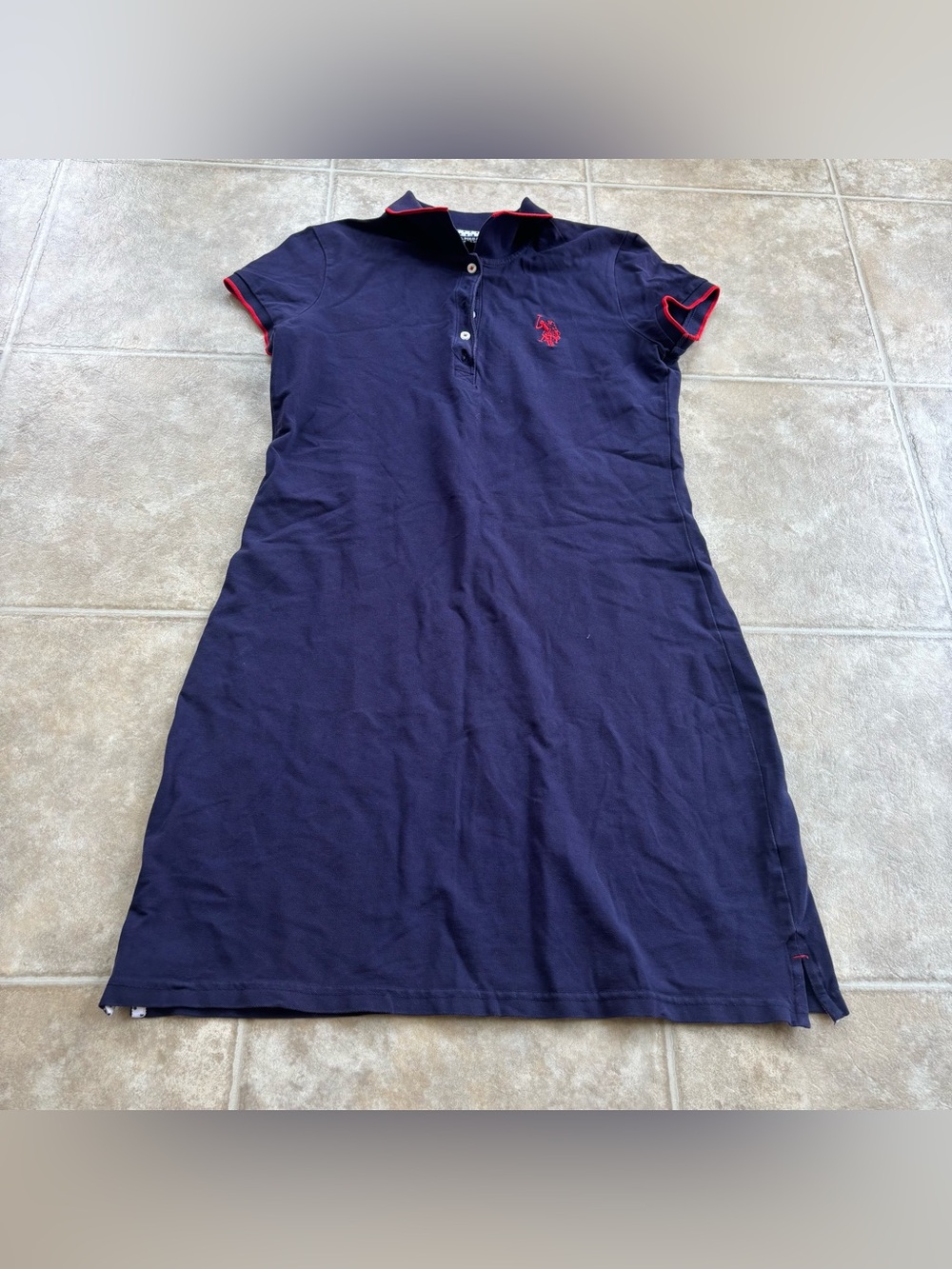U.S. Polo Assn. Navy Polo Midi Dress with Red Trim